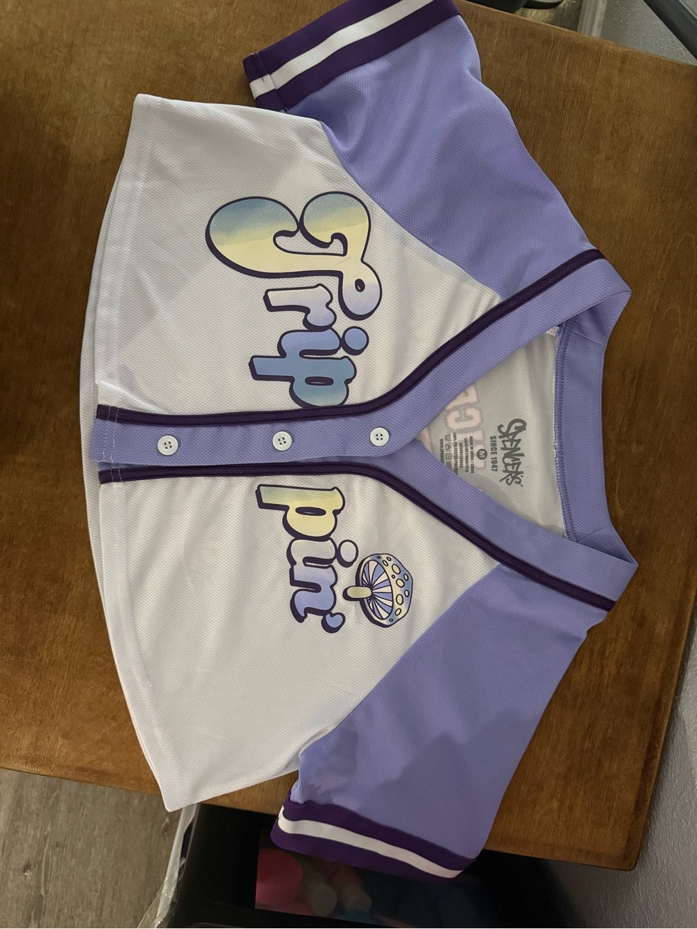 Lilac & White 'Strip Pin' Baseball Jersey